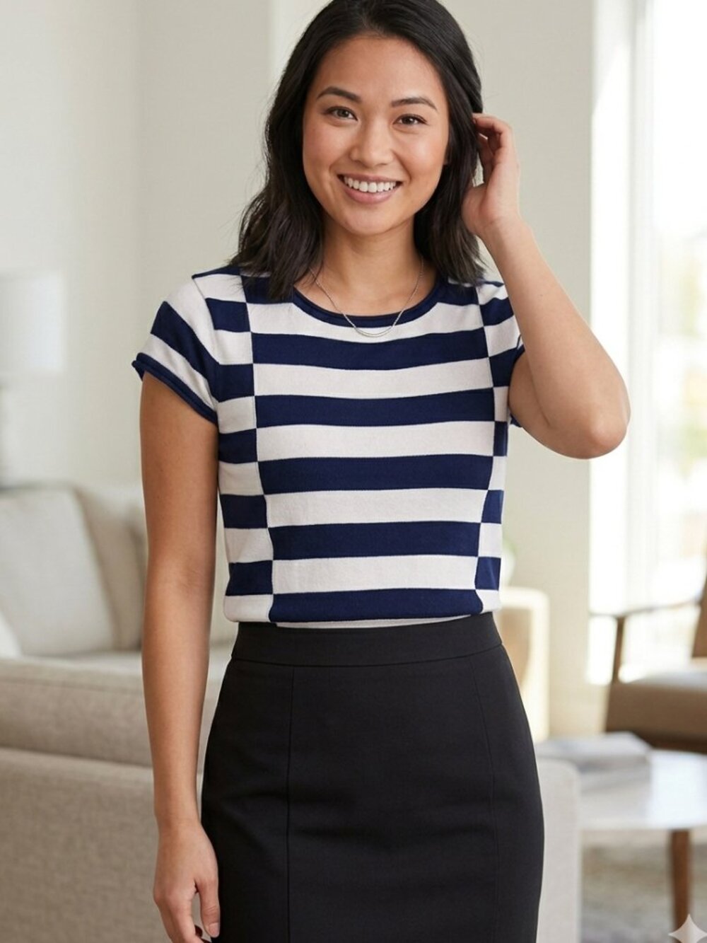 Bianca Nygård Petite Blue & White Striped Short Sleeve Sweater Top